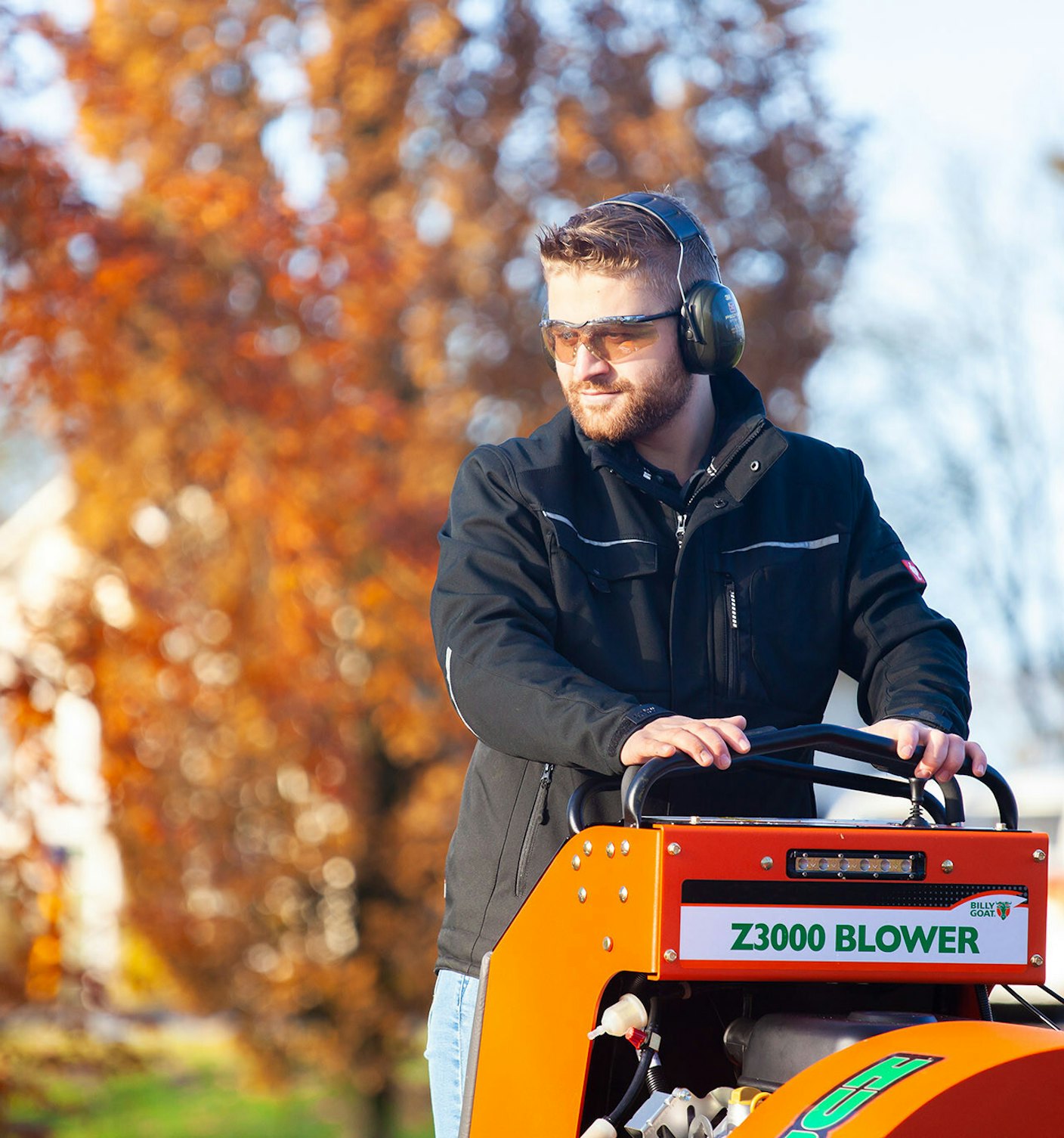 Close up view showing only the operator with Stand On Force Blower