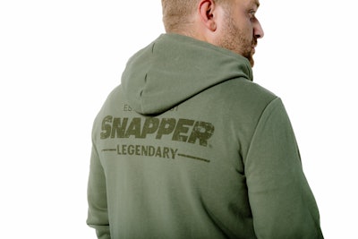 Over shoulder view fair haired man wears Snapper hoodie back